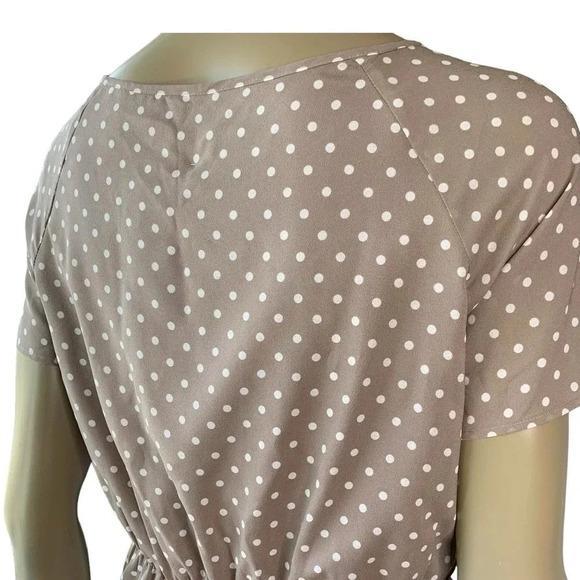 J. Crew Short Sleeve Polka Dot Knot Waist Chiffon Sheath Dress Size 14 Brown Tan - Picture 10 of 16